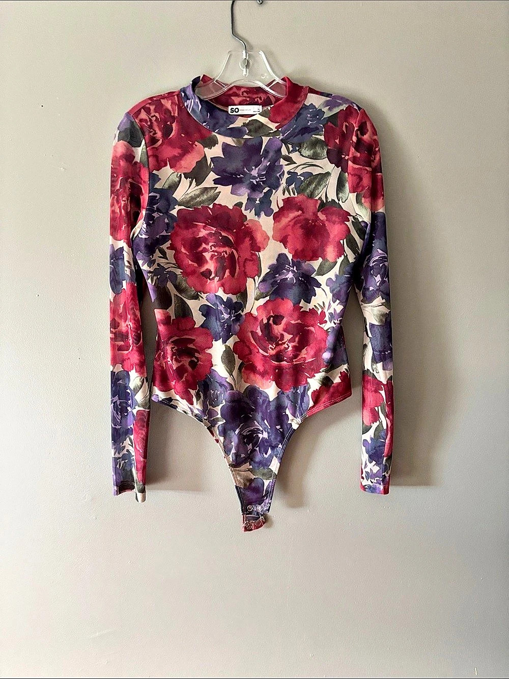 SO Juniors SO Floral Mesh Mockneck Bodysuit Juniors Floral Mesh Mockneck